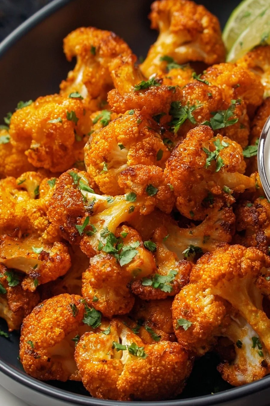 Delicious air fried buffalo cauliflower as a spicy appetizer