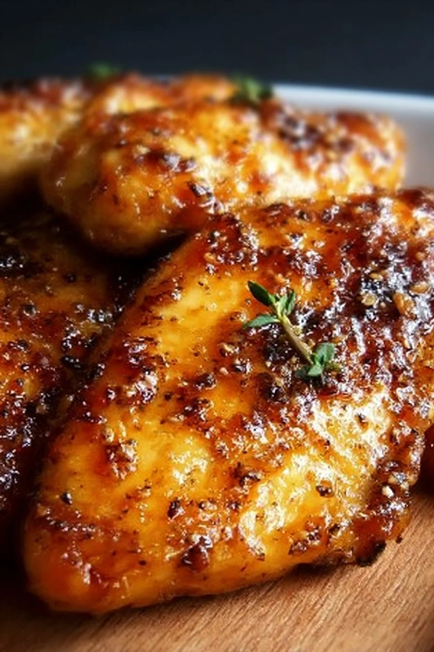 Air fryer maple glazed chicken breast served on a plate with garnishes