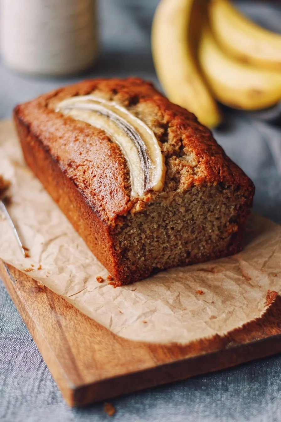 Brown Butter Banana Bread 2 Slice of moist brown butter banana bread on a plate