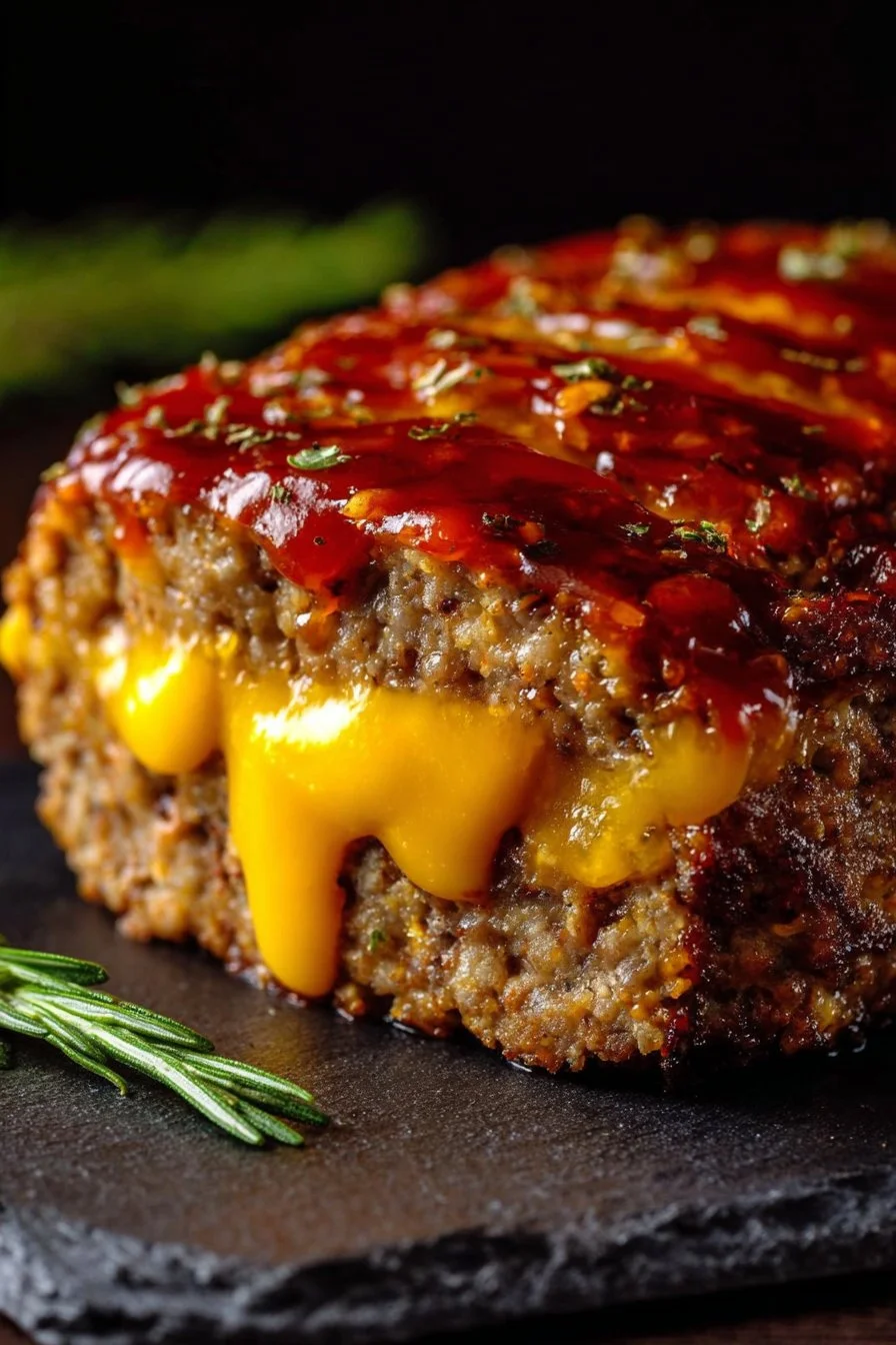 Delicious cheeseburger meatloaf served with cheese and toppings