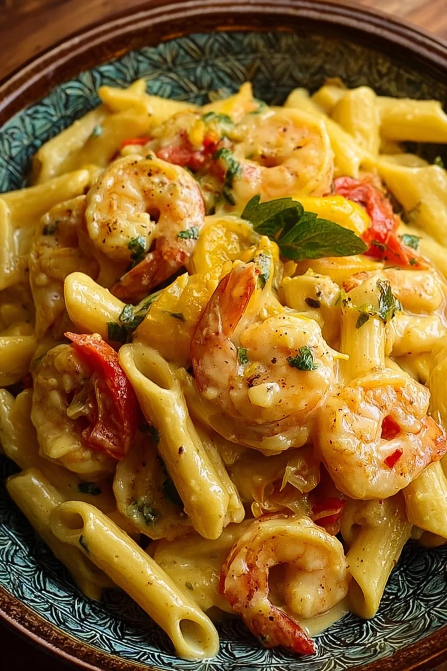 Creamy Jamaican Shrimp Rasta Pasta 2 Creamy Jamaican Shrimp Rasta Pasta with colorful ingredients