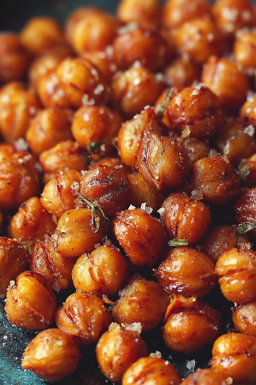 Bowl of crispy roasted chickpeas seasoned with Greek spices