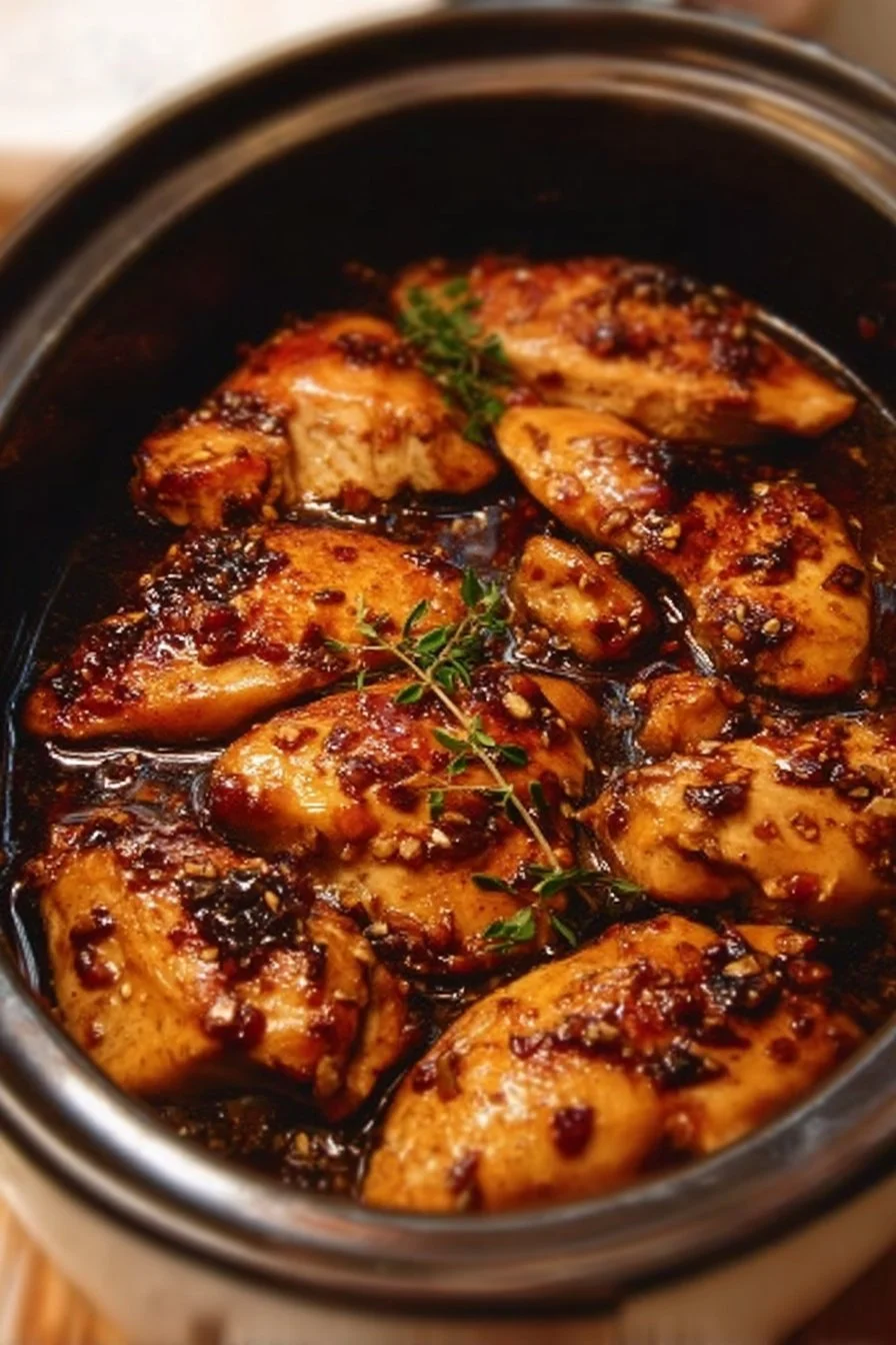 Crockpot Honey Garlic Chicken dish featuring succulent chicken in a sweet garlic sauce