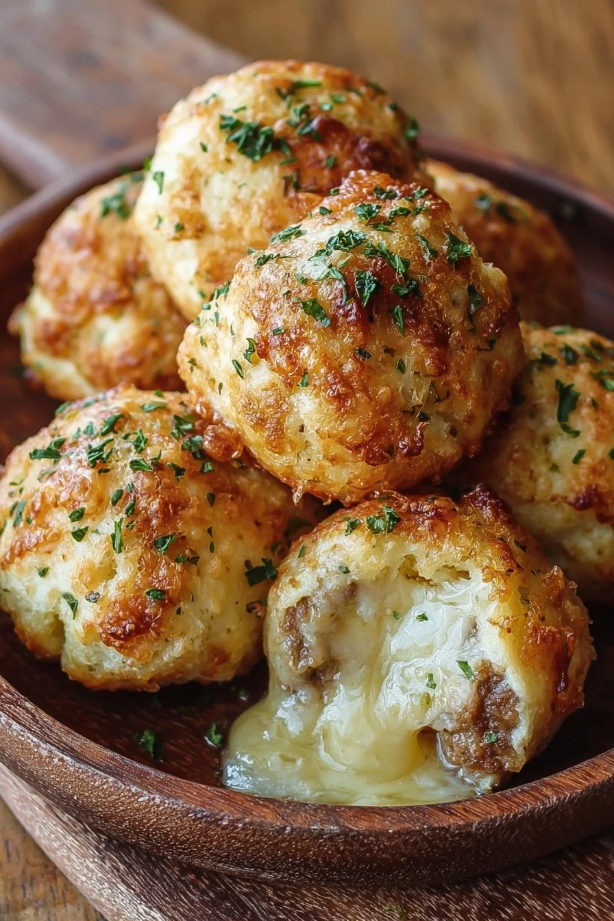 Garlic Parmesan Cheeseburger Bombs served on a plate