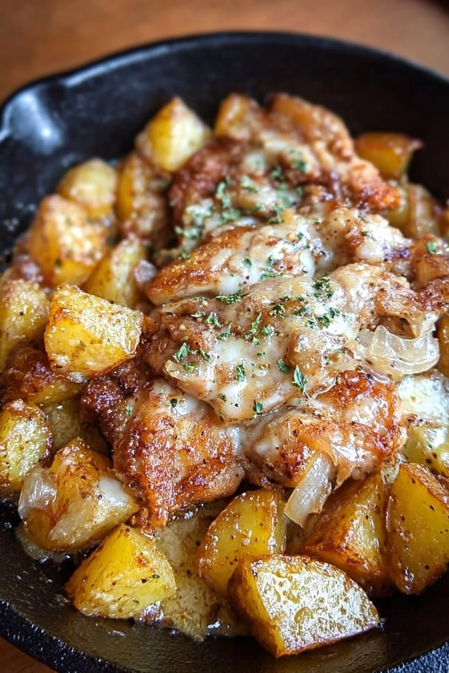 Delicious Garlic Parmesan Chicken served with roasted potatoes