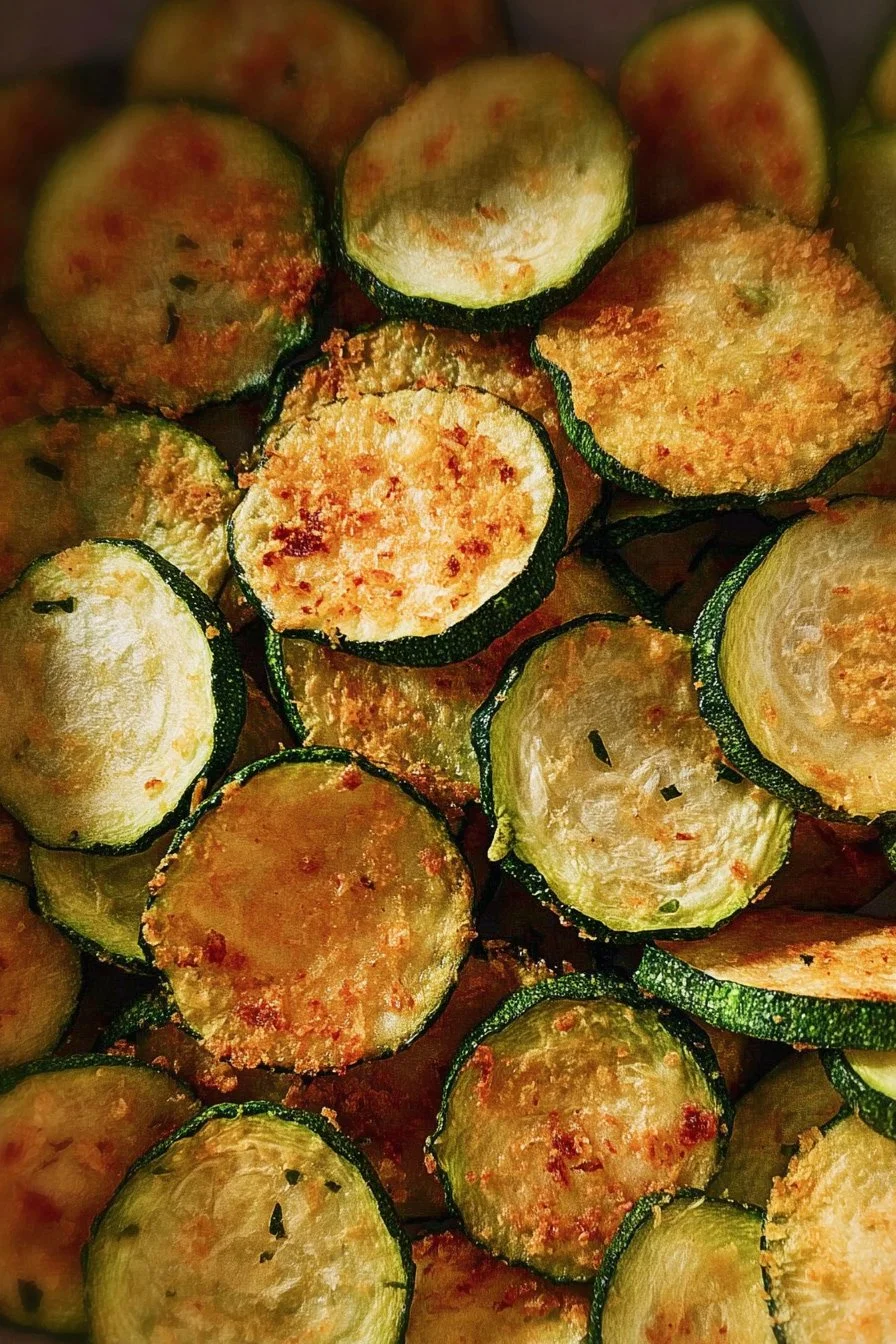 Oven-Baked Zucchini Chips 2 Crispy oven-baked zucchini chips on a plate, a healthy snack option.