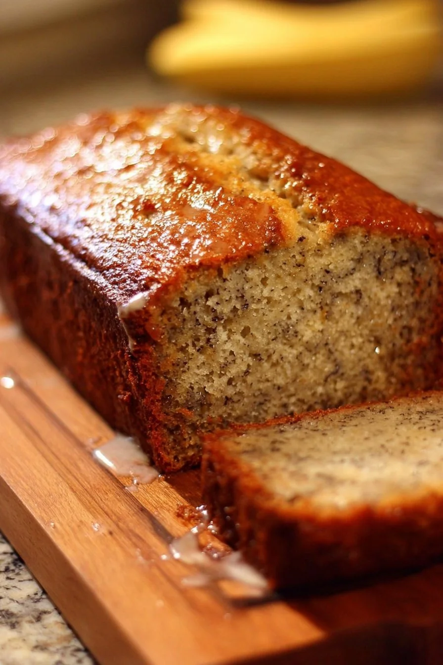 Paula Deen's Famous Banana Bread Recipe 2 Delicious slice of Paula Deen's famous banana bread on a wooden table