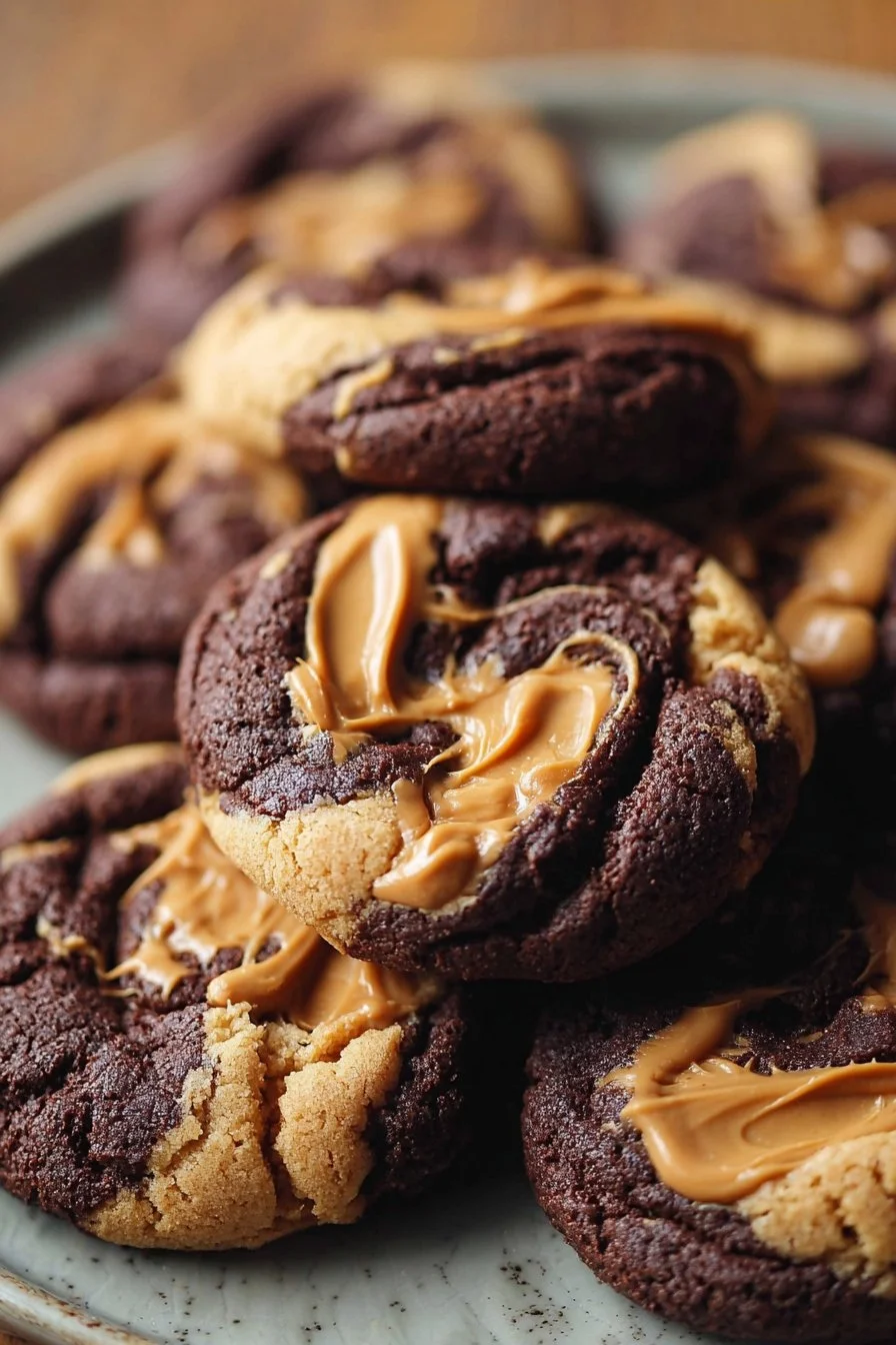 Peanut Butter Brownie Swirl Cookies 2 Peanut butter brownie swirl cookies with chocolate and peanut butter swirls
