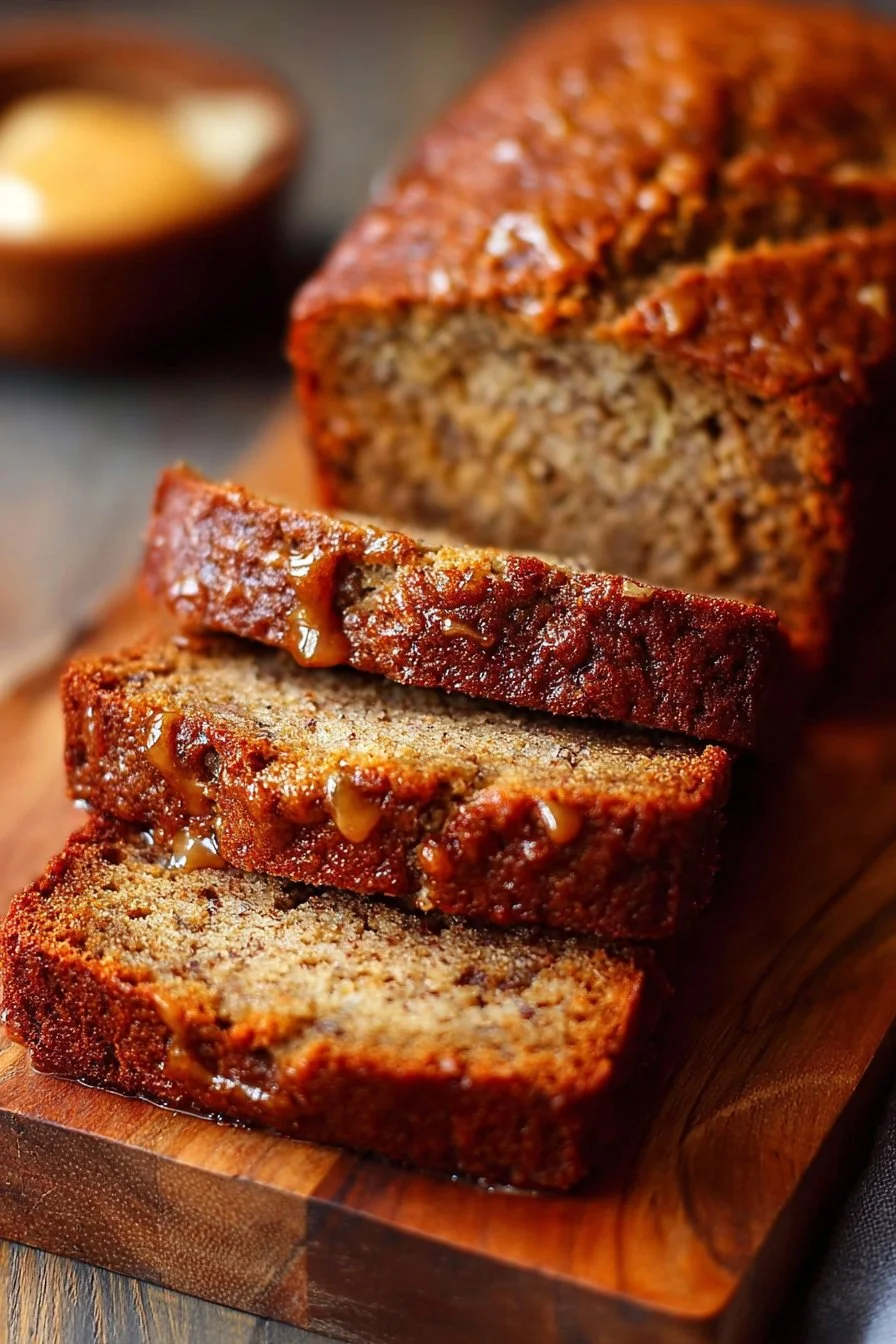 Slice of quick Starbucks copycat banana bread on a plate