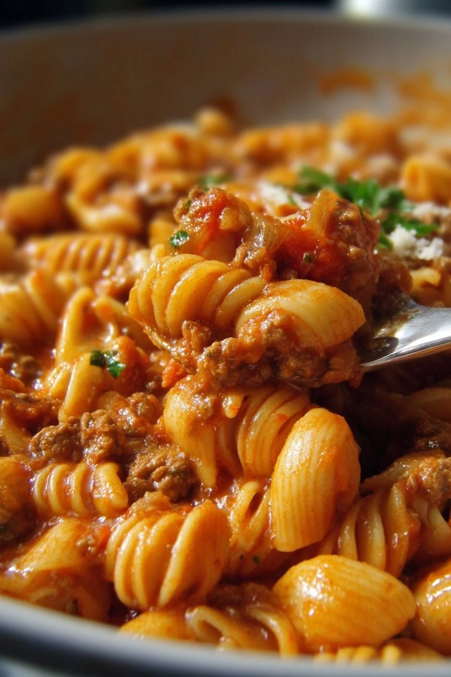 Taco Pasta 2 A vibrant bowl of Taco Pasta topped with cheese and herbs, showcasing a blend of flavors.