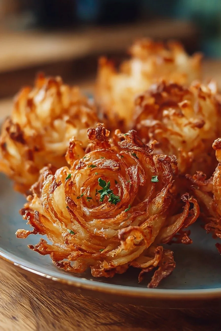 Air fryer crispy mini blooming onions with dipping sauce