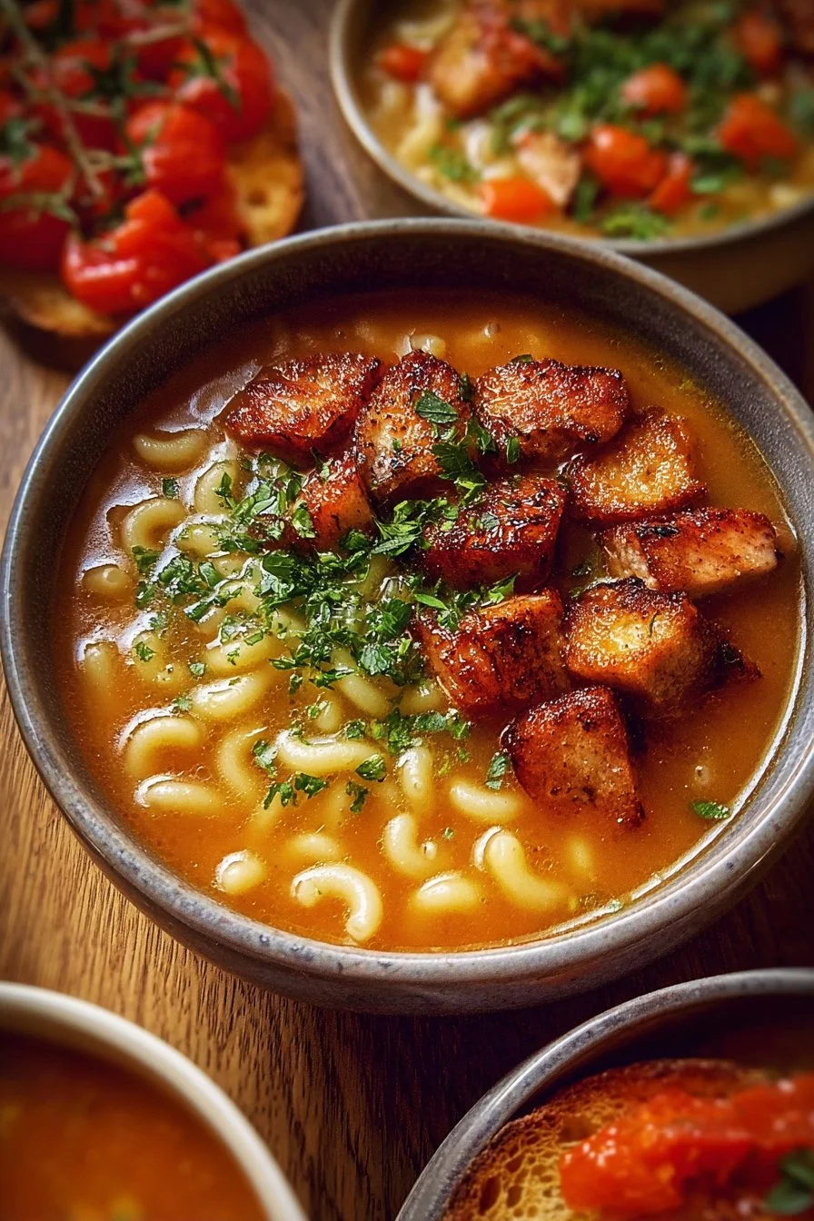 Comforting soup served with bruschetta for a cozy meal