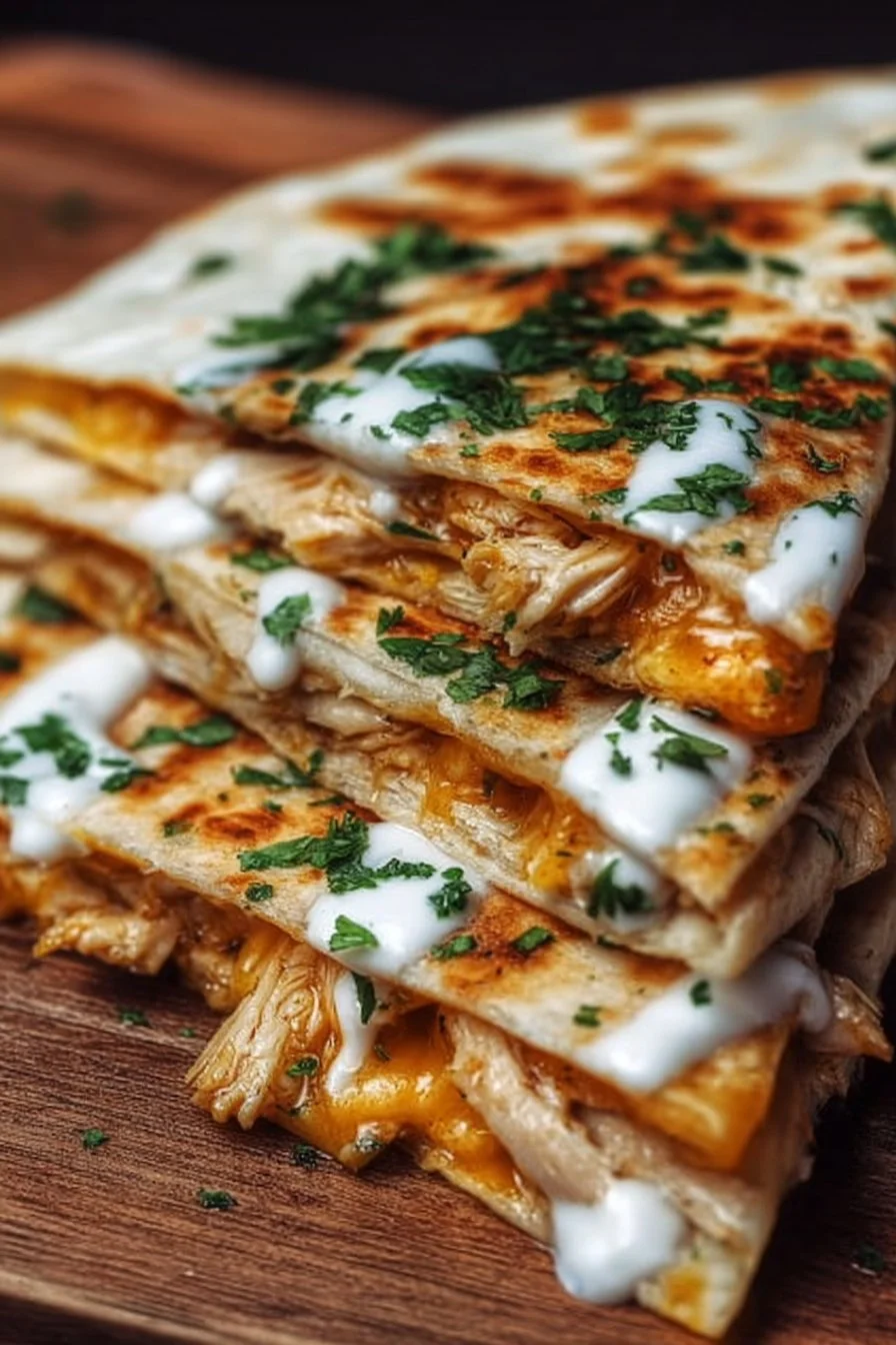 Delicious Chicken Quesadilla served with salsa and sour cream