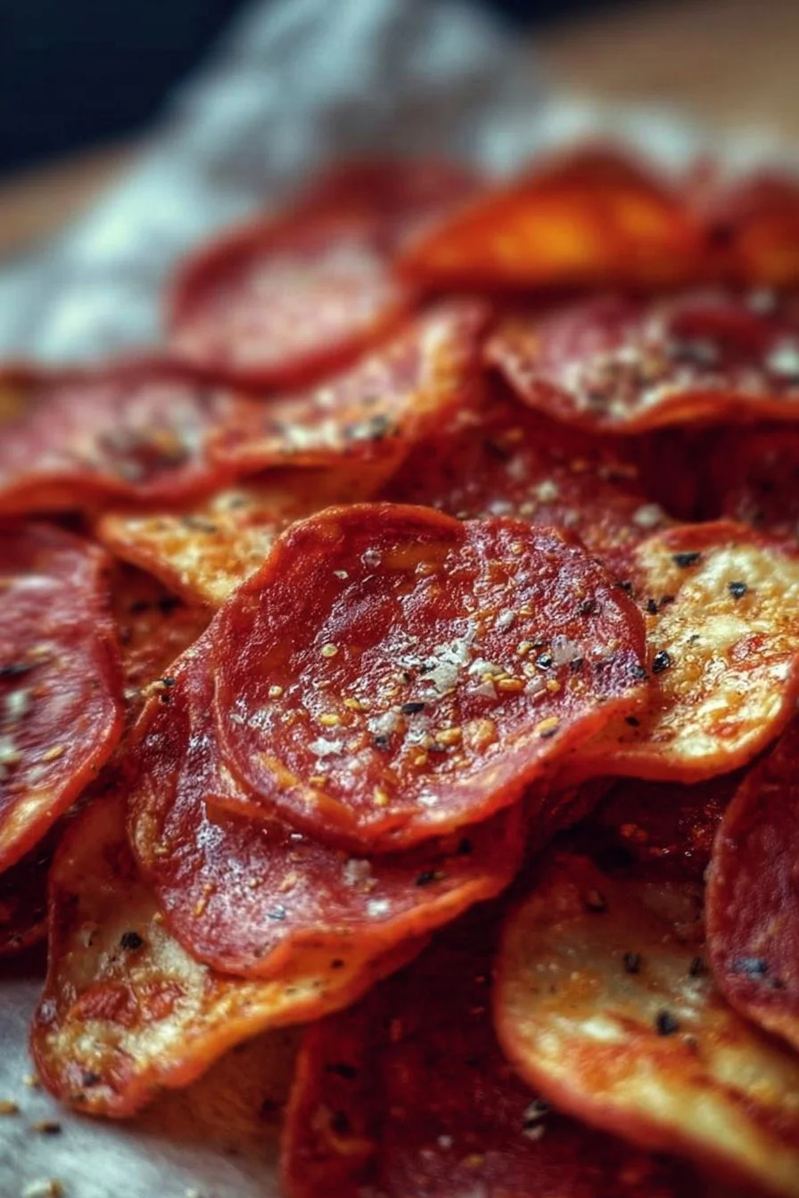 Pepperoni Pizza Chips 2 Crispy Pepperoni Pizza Chips showcasing a flavorful snack option