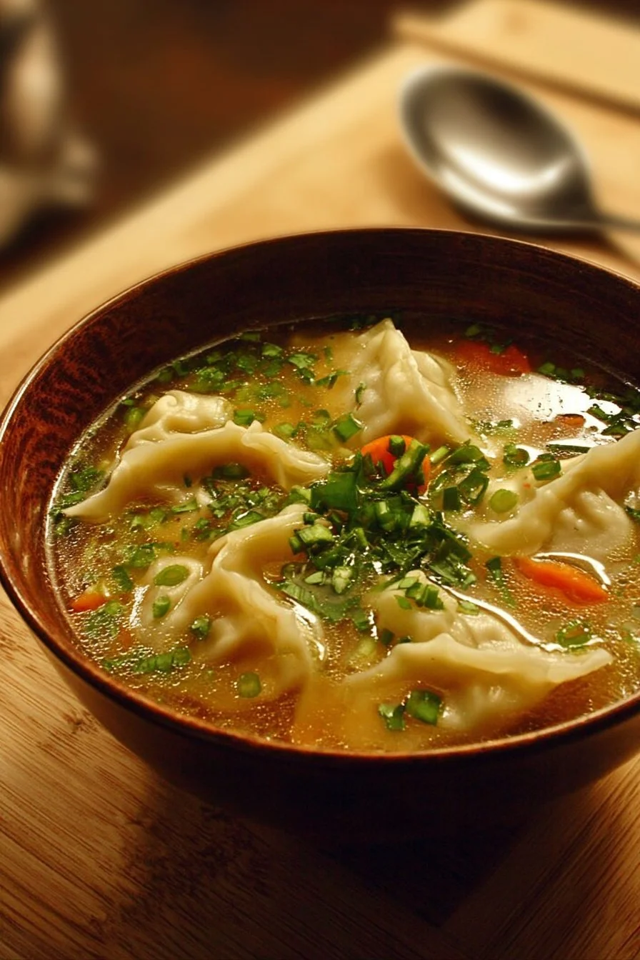 Potsticker Soup 2 Bowl of steaming Potsticker Soup with dumplings and vegetables