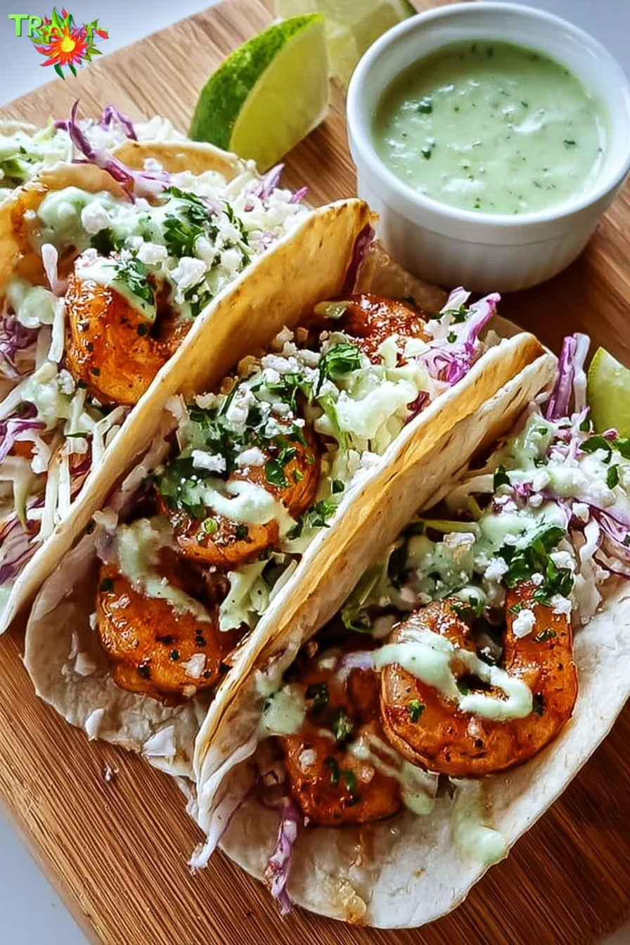 Shrimp tacos with cilantro lime slaw on a plate