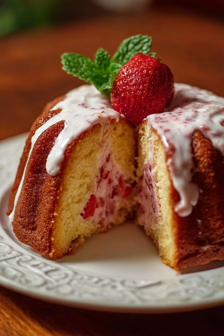 Strawberry Milkshake Pound Cake 2 Delicious strawberry milkshake pound cake topped with fresh strawberries and whipped cream.