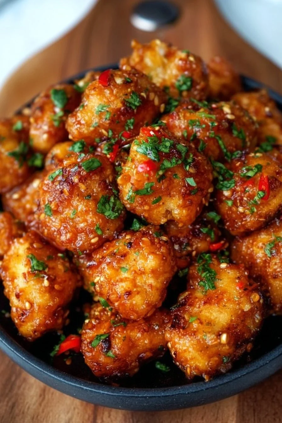 Air Fryer Bang Bang Chicken 2 Plate of Air Fryer Bang Bang Chicken drizzled with spicy sauce