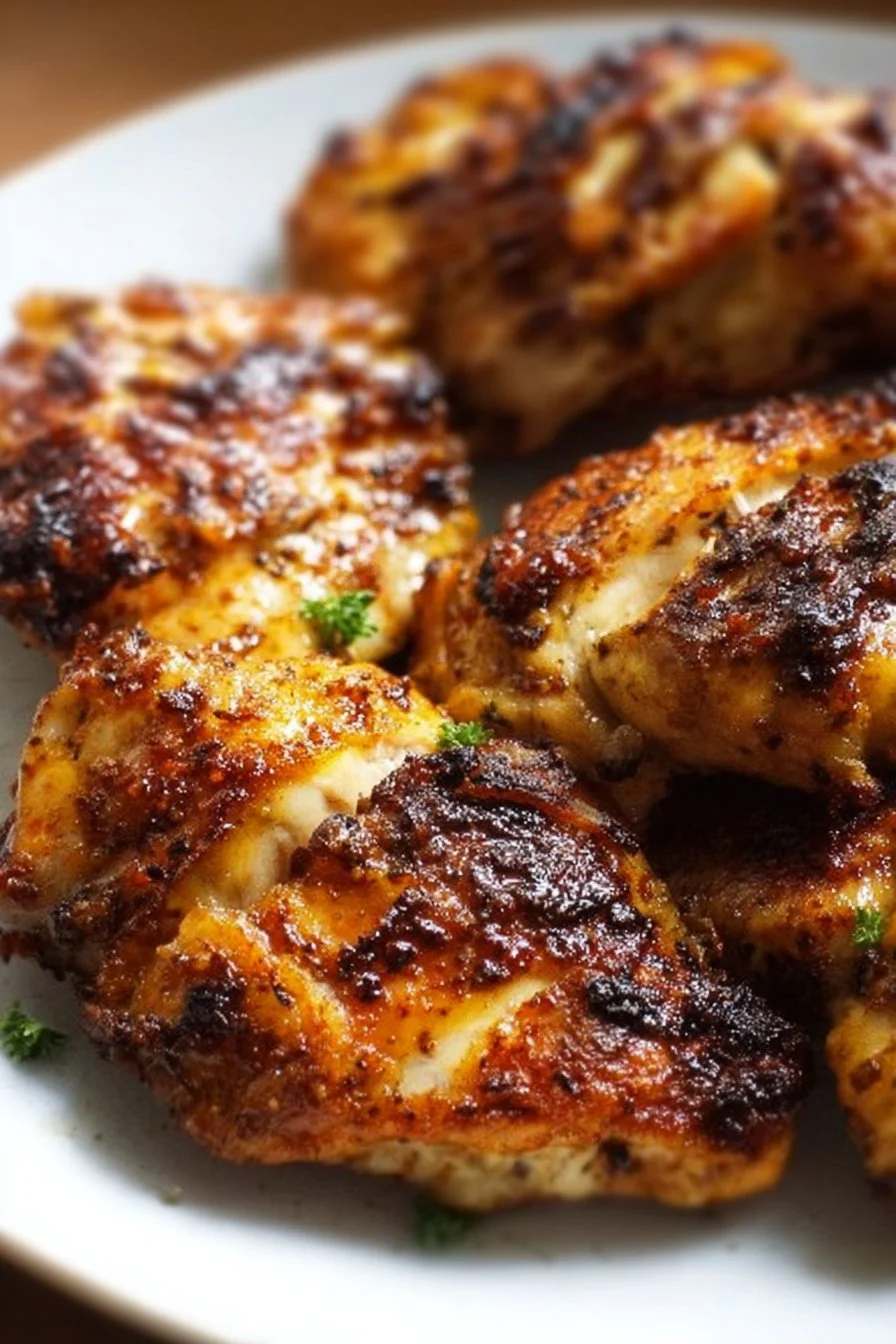 Air Fryer Boneless Chicken Thighs 2 Crispy air fryer boneless chicken thighs served on a plate