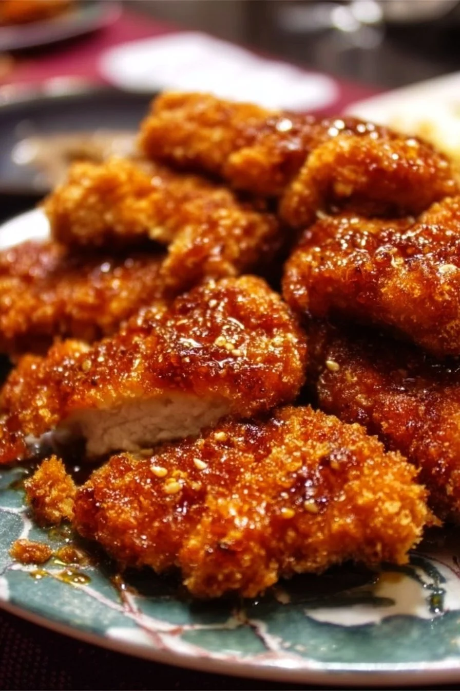 Baked Crunchy Hot Honey Chicken 2 Baked Crunchy Hot Honey Chicken served on a plate