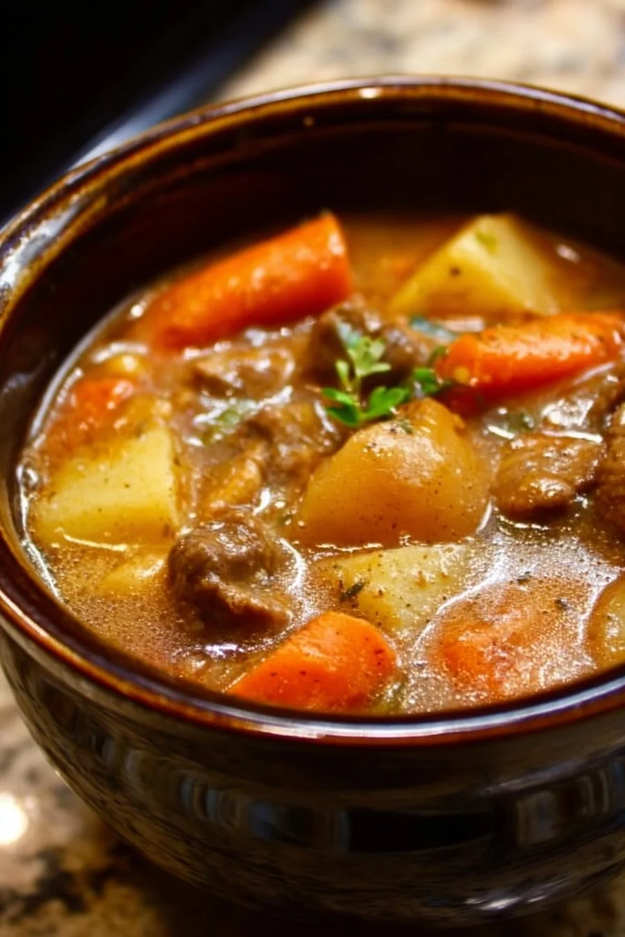 Beef Stew 2 Delicious and hearty beef stew with vegetables in a bowl