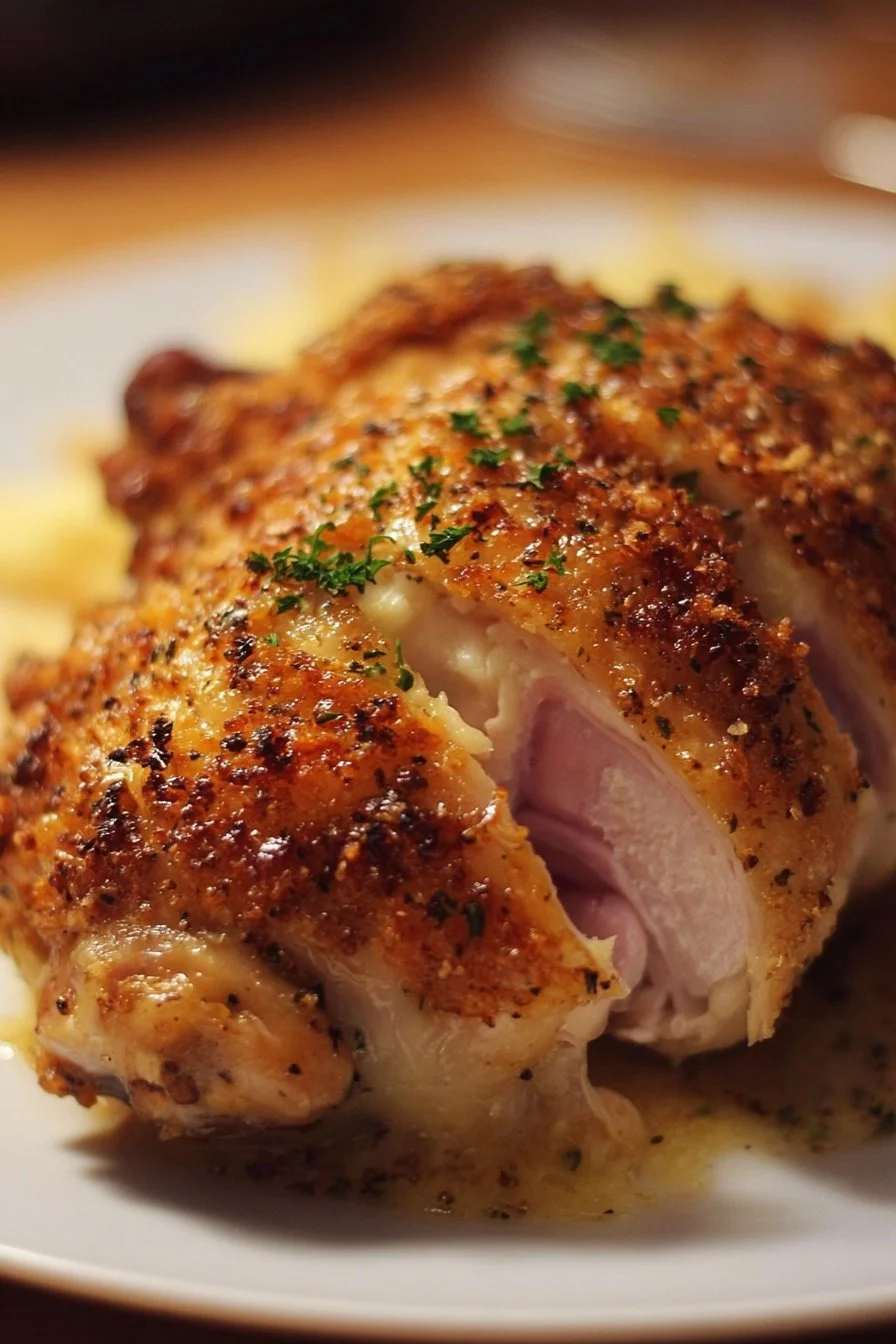 Plate of Blue Ribbon Chicken garnished with herbs and spices