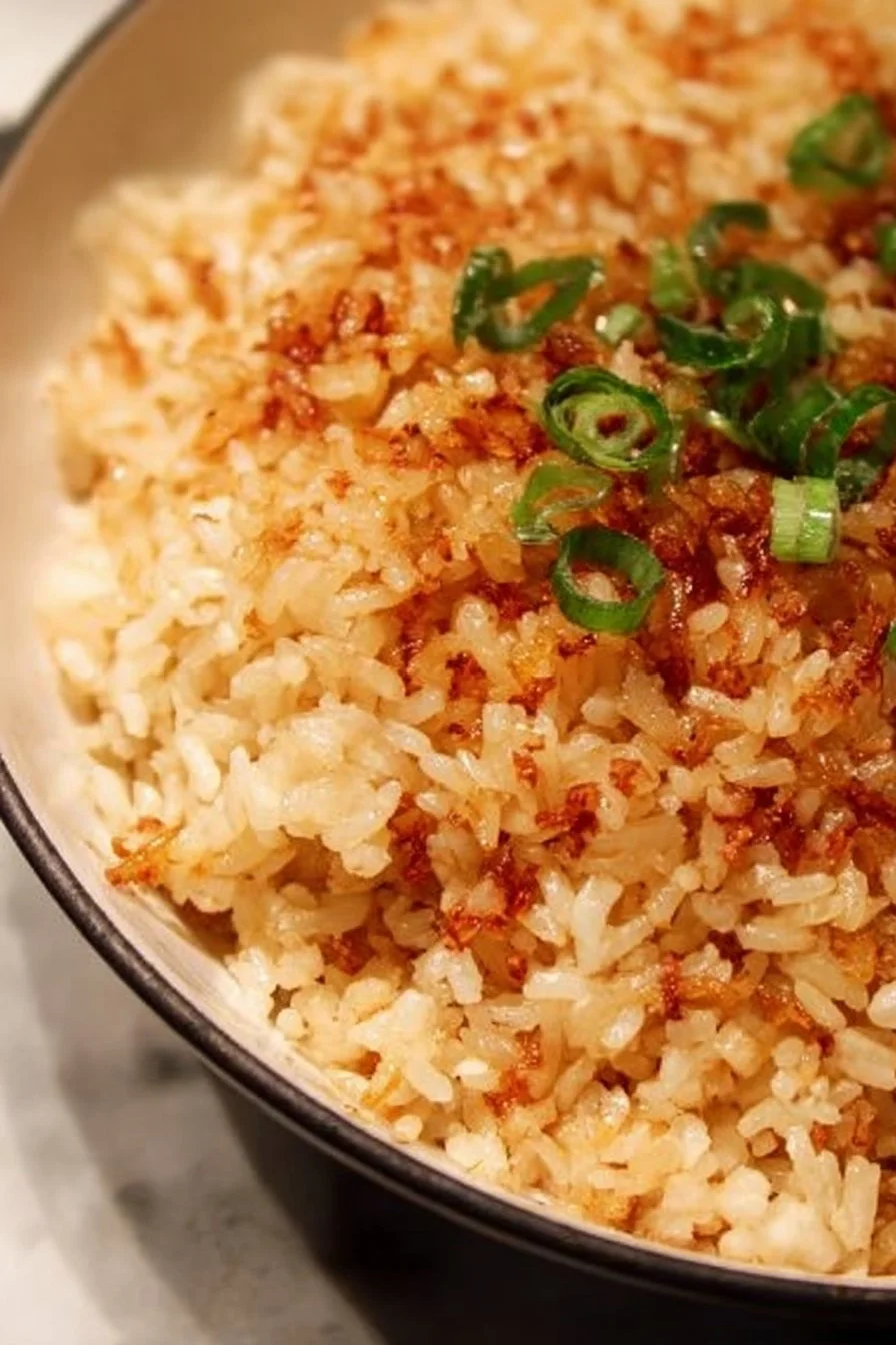 Bobby Flay's crispy rice dish garnished and ready to serve.