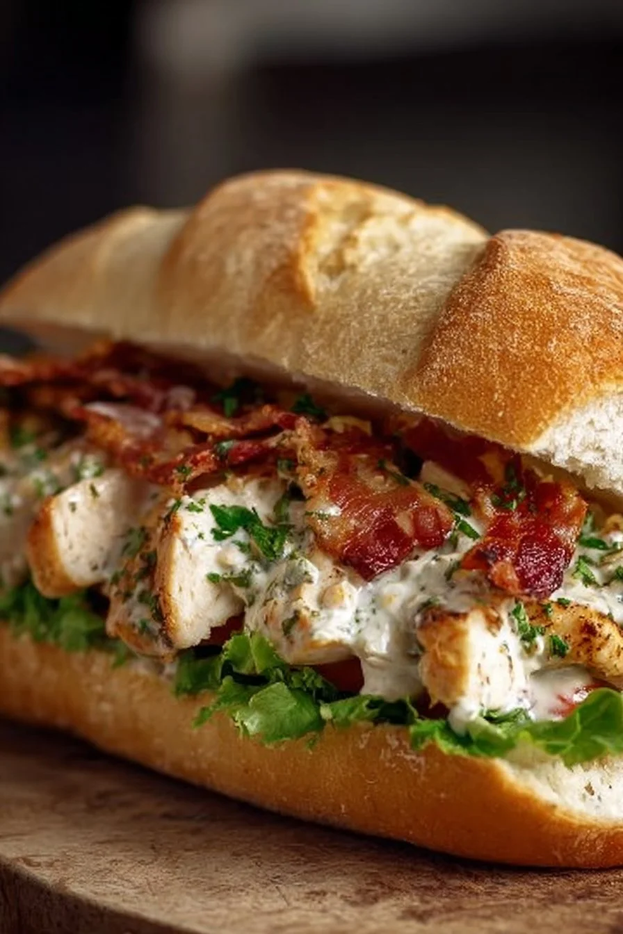 Chopped Chicken Bacon Ranch Sandwich with fresh ingredients and a tasty sauce