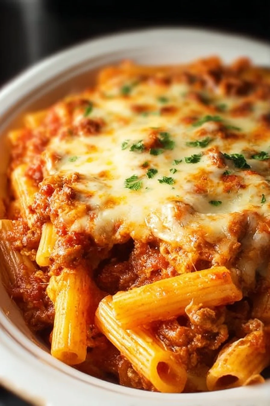 Comforting Slow Cooker Baked Ziti 2 Delicious slow cooker baked ziti topped with cheese and herbs