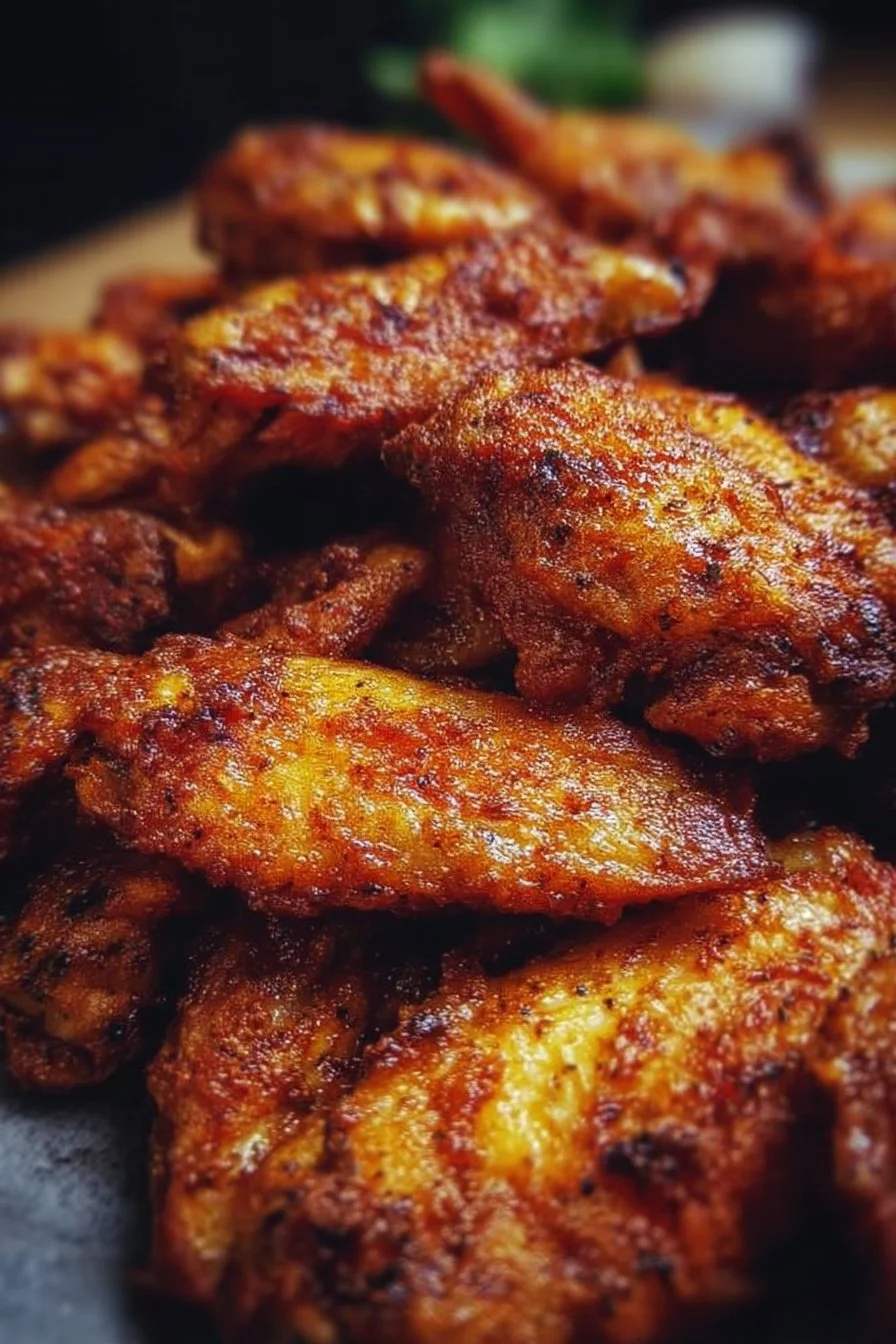 Crispy baked chicken wings served on a plate with dipping sauce
