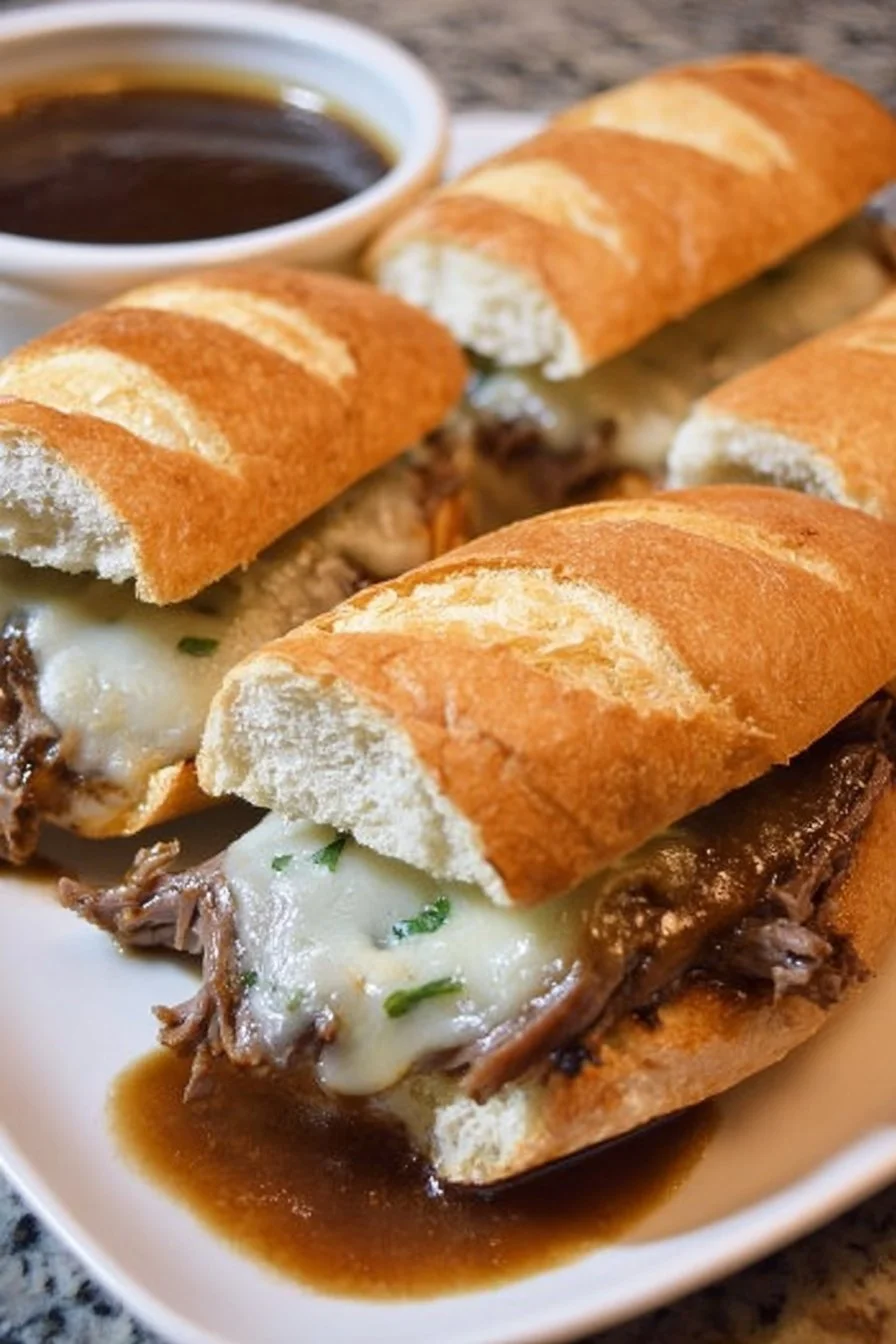Crockpot French Dip Sandwiches 5 Delicious Crockpot French Dip Sandwiches served with dipping broth