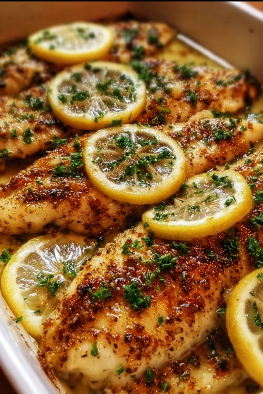Garlic butter oven baked tilapia served on a plate with fresh herbs.