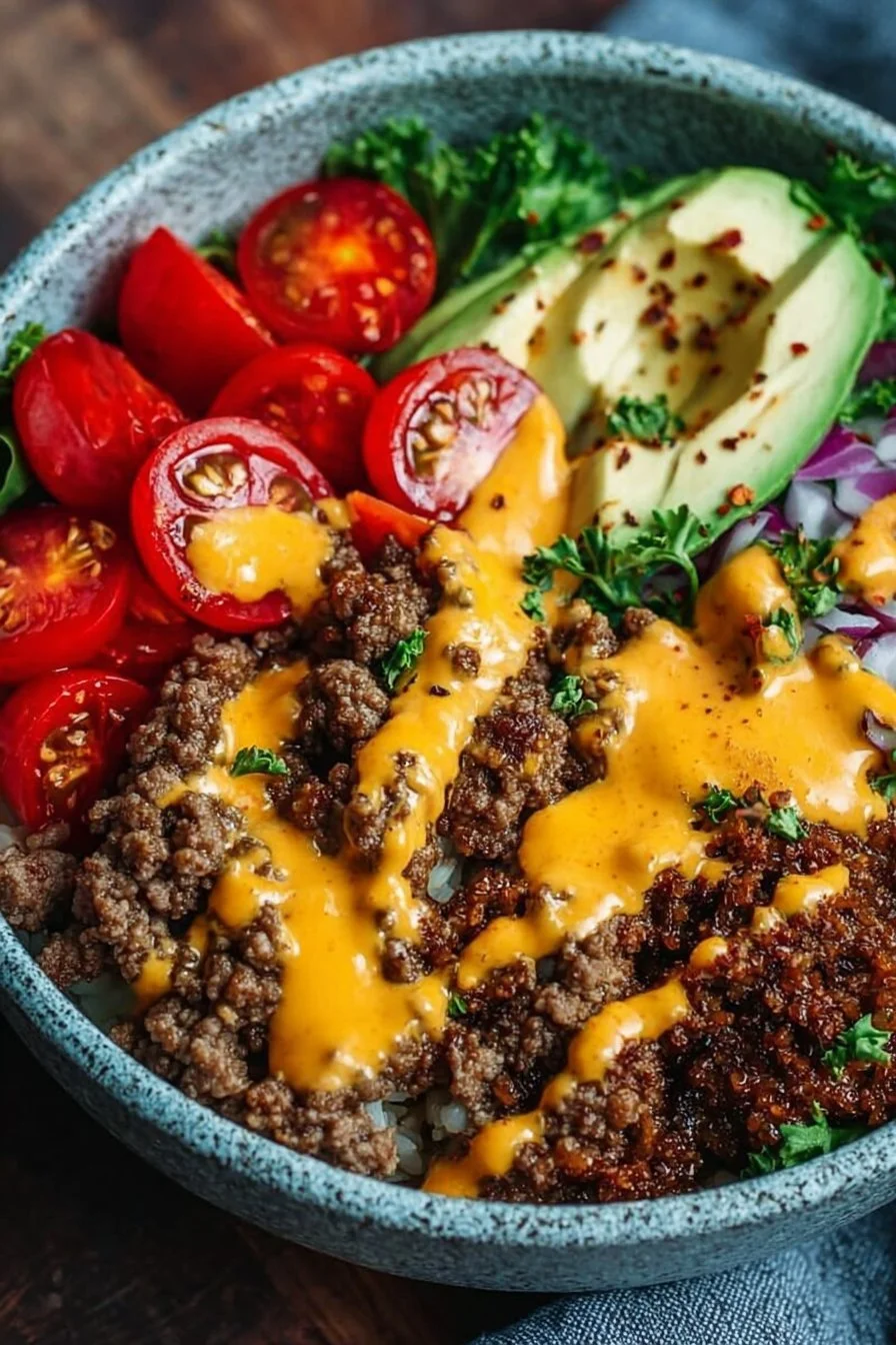 High-Protein Cheeseburger Bowls Recipe – Low-Carb Meal Prep with Ground Beef &amp; Burger Sauce