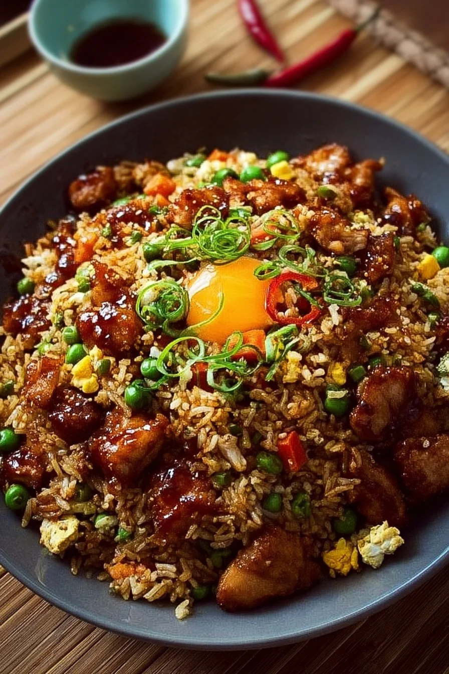 High Protein Crispy Garlic Chicken Fried Rice 2 Delicious high protein crispy garlic chicken fried rice dish ready to enjoy