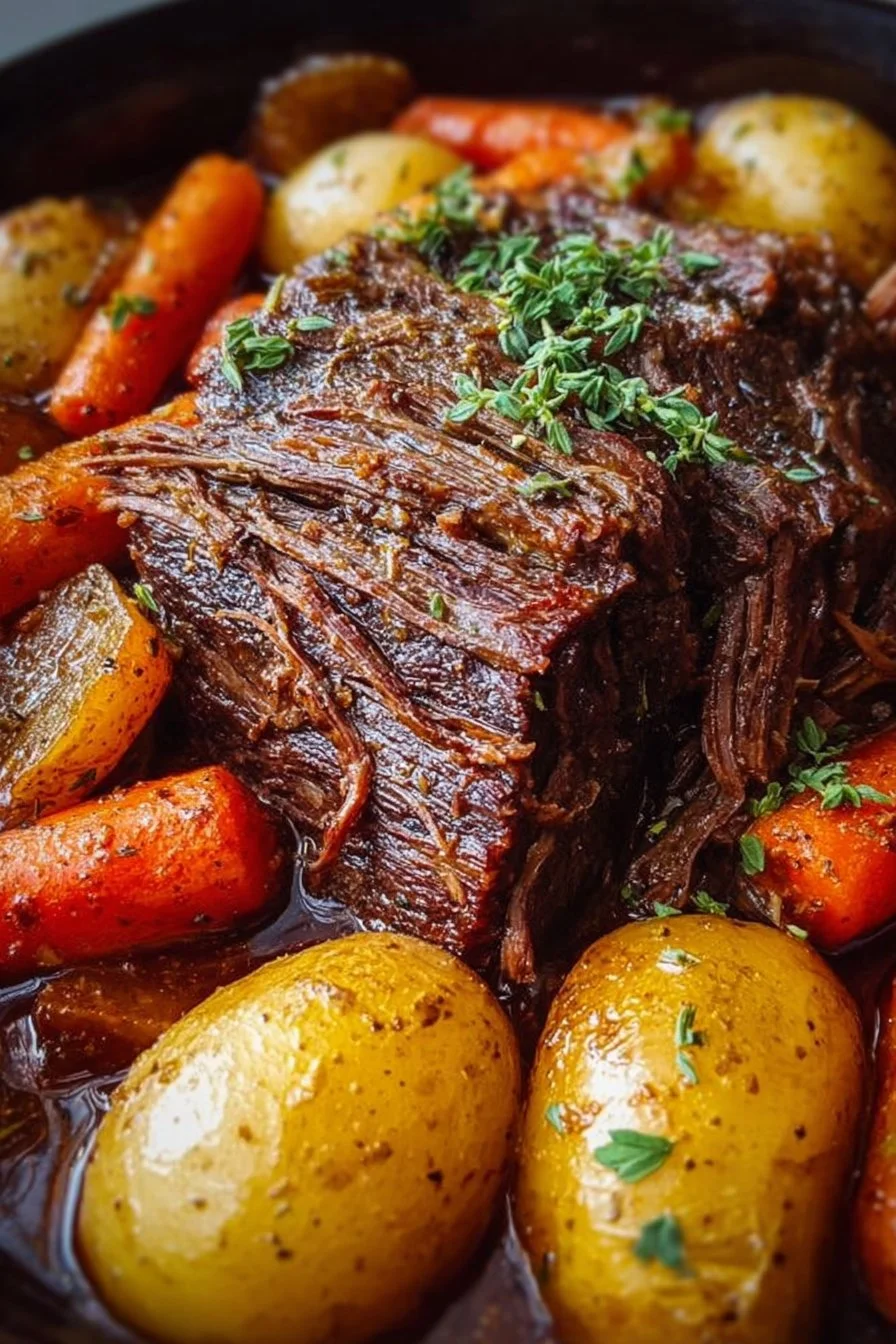 Slow cooker pot roast with vegetables and herbs