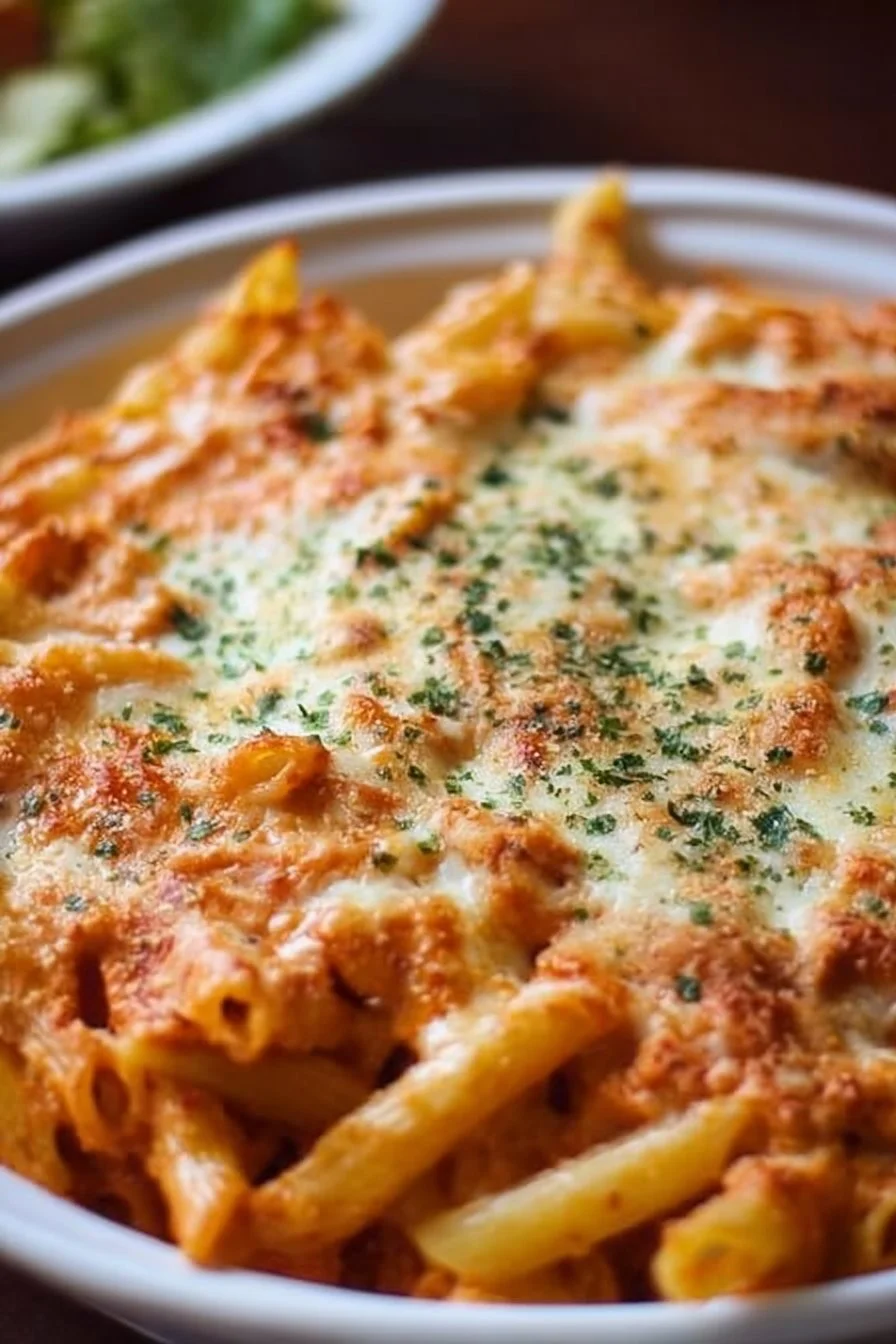 Delicious Olive Garden Five Cheese Ziti baked in the oven with creamy cheese blend