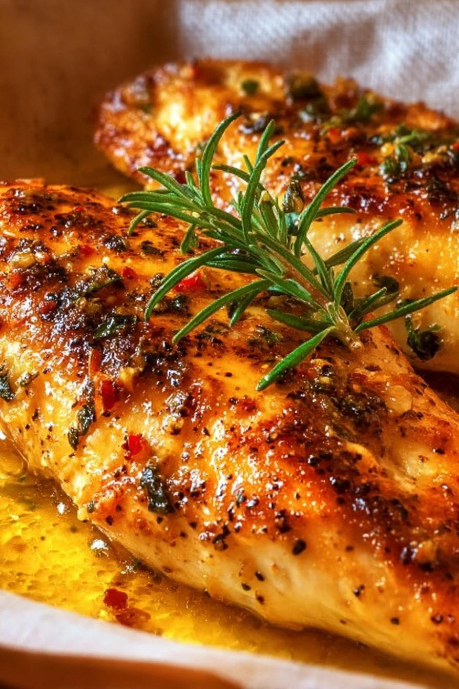 Oven Baked Chicken Breast 5 Juicy oven baked chicken breast served with herbs and spices