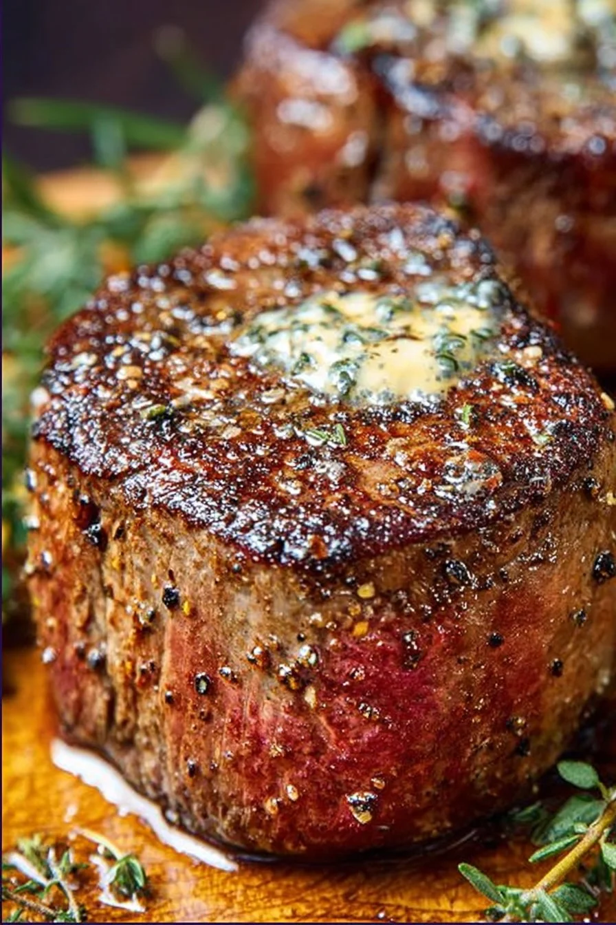 Perfectly cooked oven-baked filet mignon served on a plate