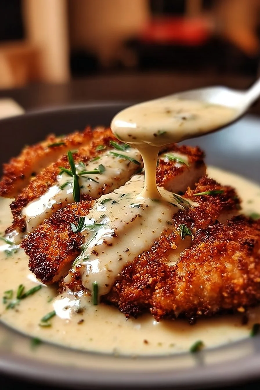 Parmesan Crusted Chicken with Garlic Sauce 2 Parmesan Crusted Chicken with Garlic Sauce plated beautifully