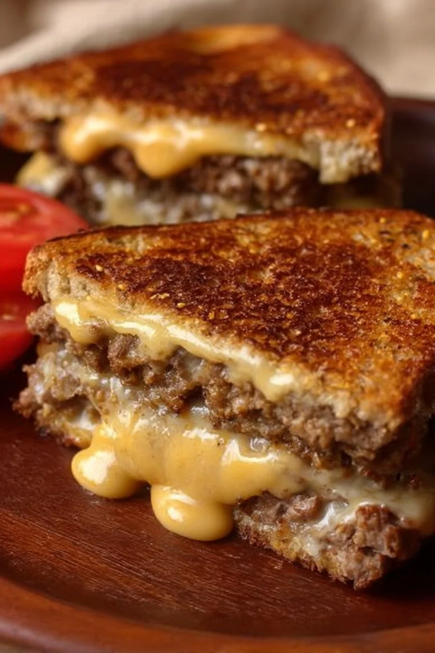 Delicious Patty Melt served with secret sauce on toasted bread