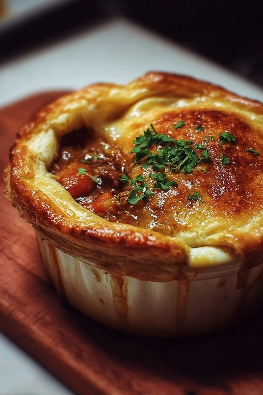 Delicious Pizza Pot Pie filled with cheese, pepperoni, and fresh veggies