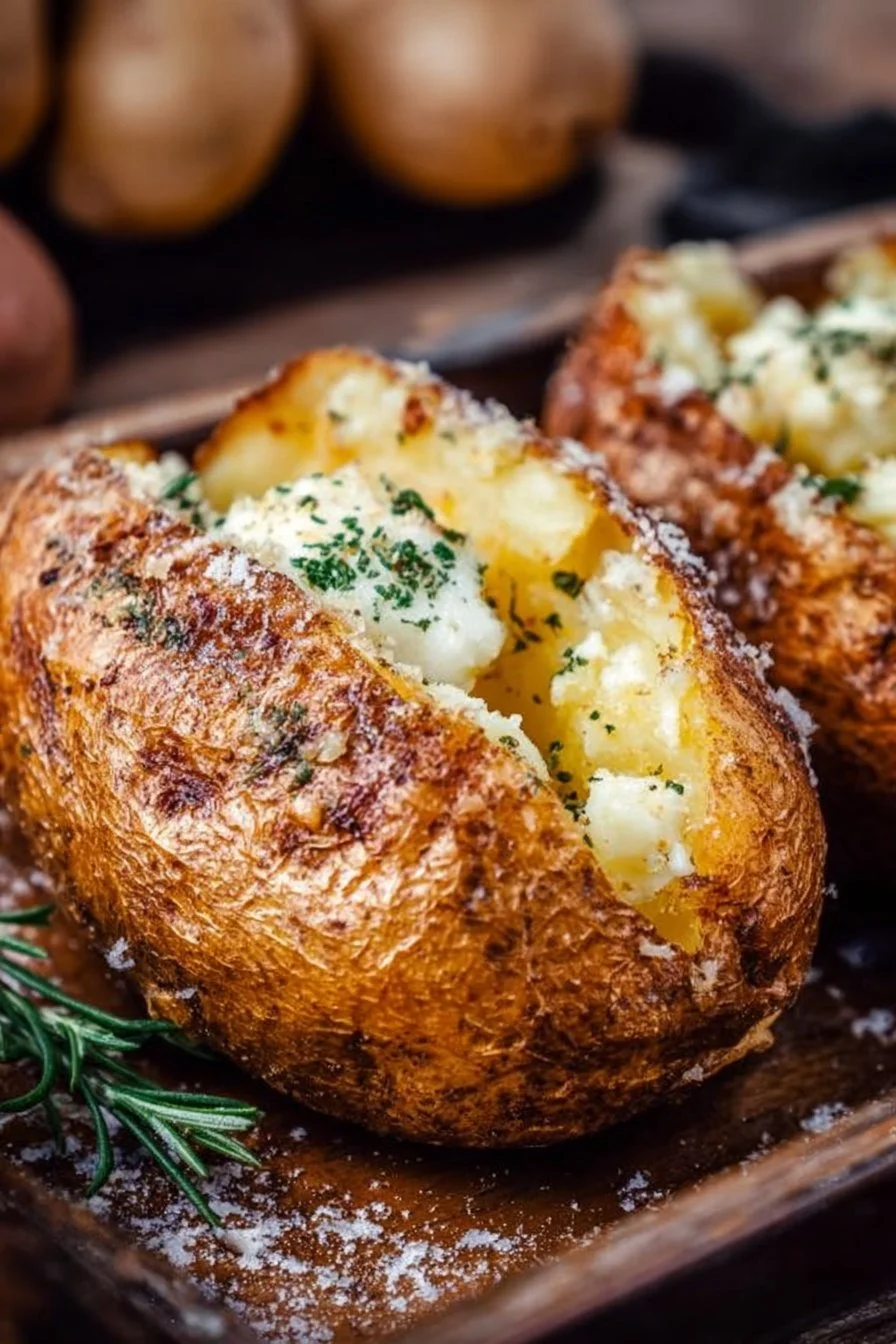 Restaurant-Style Baked Potatoes 2 Delicious restaurant-style baked potatoes topped with sour cream and chives