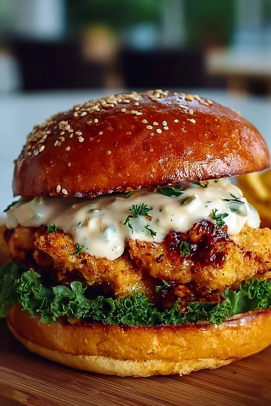 Spicy Chicken Sandwich with Creamy Homemade Sauce 2 Spicy chicken sandwich with creamy homemade sauce on a plate