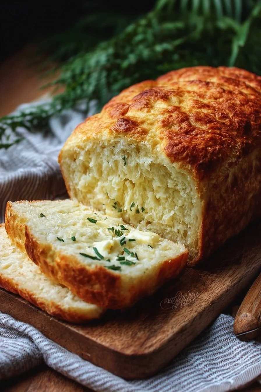 2-Ingredient Cottage Cheese Bread 2 Loaf of freshly baked 2-ingredient cottage cheese bread on a cutting board.