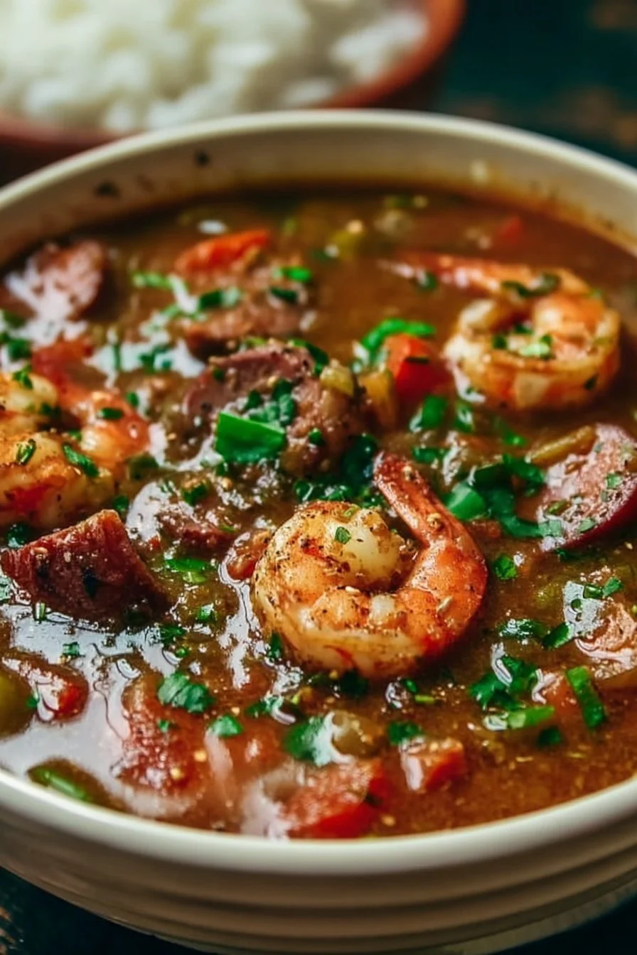 Authentic Cajun Gumbo 2 Bowl of Authentic Cajun Gumbo with spices and ingredients