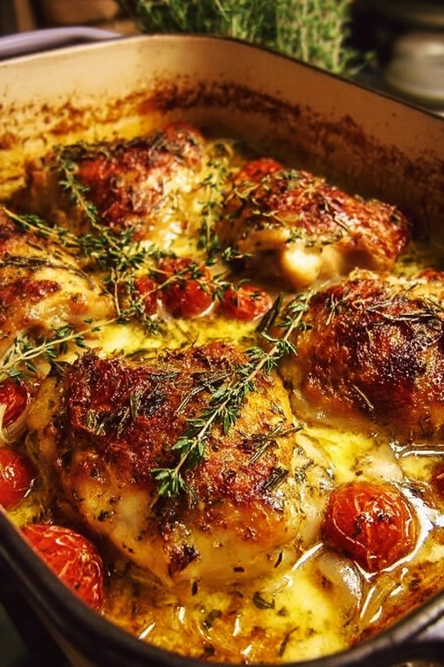 Baked Tuscan-style Chicken 2 Delicious Baked Tuscan-style Chicken served with herbs and vegetables