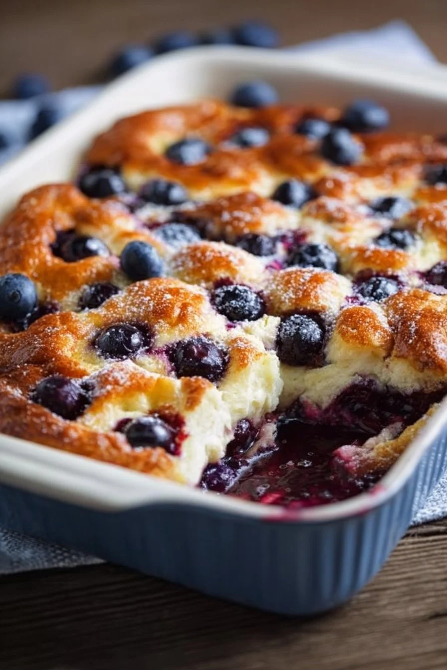 Delicious Blueberry Cottage Cheese Breakfast Bake served with fresh blueberries