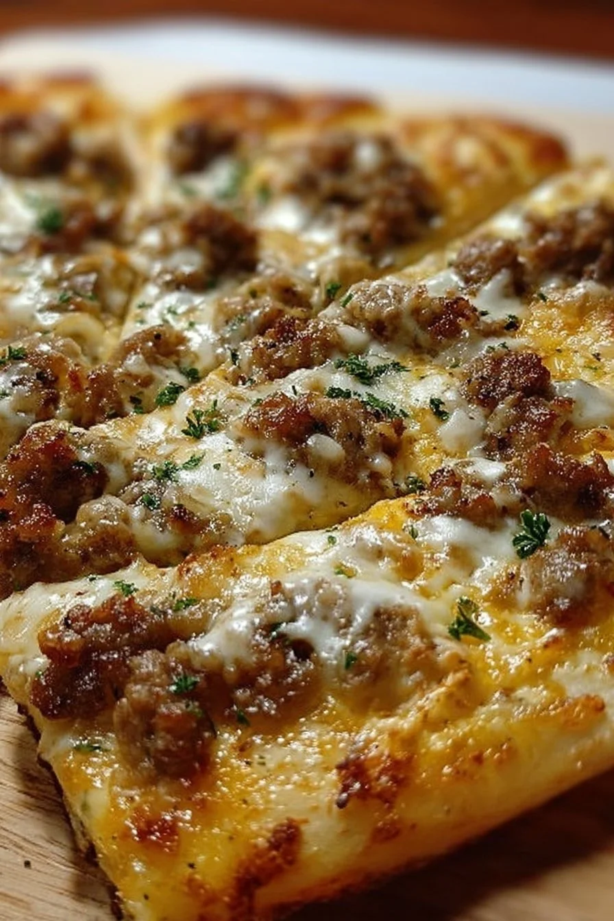 Breakfast Pizza with Sausage Gravy 2 Breakfast pizza topped with sausage gravy, perfect for breakfast lovers
