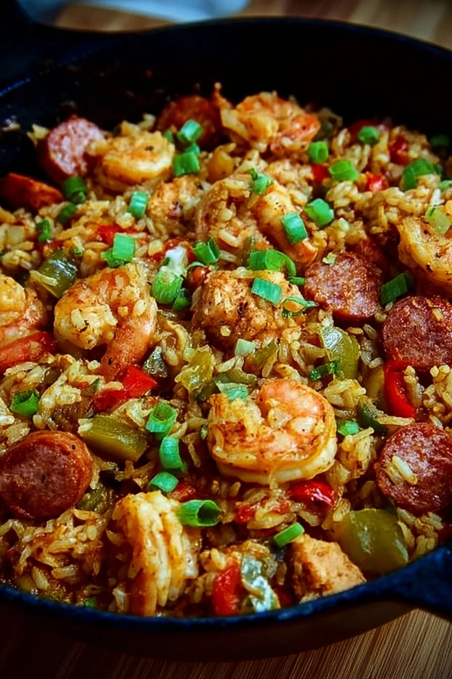 Cajun Jambalaya with Chicken, Shrimp, and Sausage 2 Delicious Cajun Jambalaya featuring chicken, shrimp, and sausage in a vibrant dish.