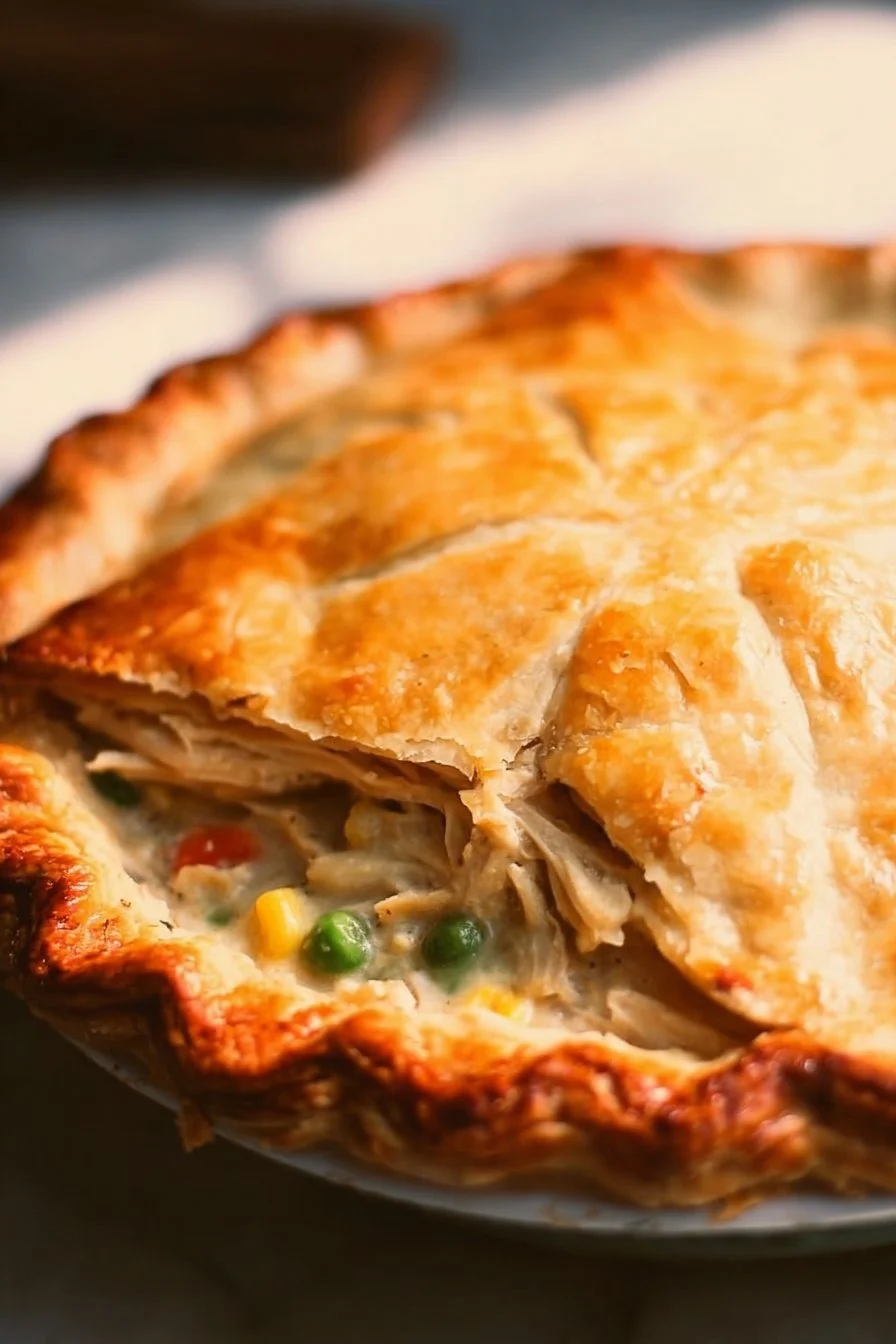 Delicious homemade Chicken Pot Pie with golden flaky crust and hearty filling